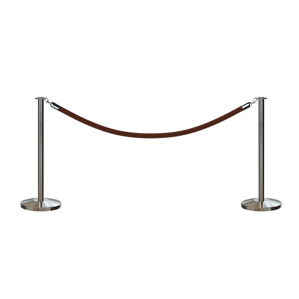 Montour Line Stanchion Post and Rope Kit Sat.Steel, 2 Flat Top 1 Tan Rope C-Kit-2-SS-FL-1-PVR-TN-PS